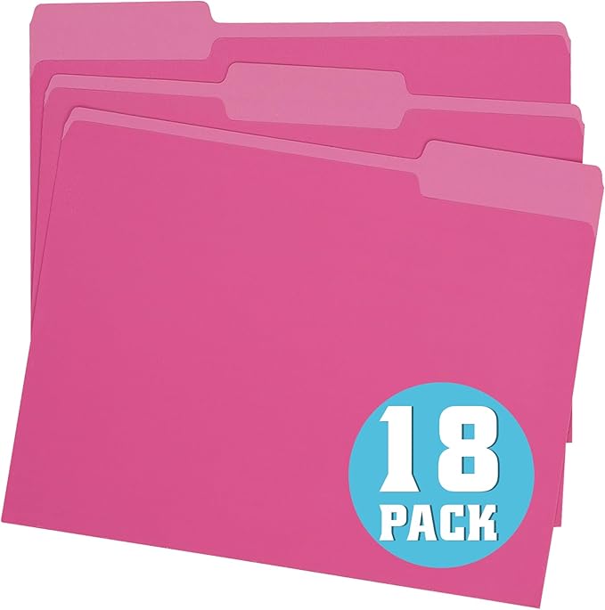 Pink File Folders 8.5x11 Inch,1/3 Cut Tab Colored File Folders Letter Size,School Business Office Folders for Document-18 Pack