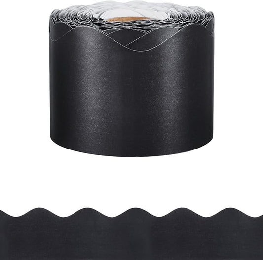 VEVOR Bulletin Board Border, 65.6 Feet Rolled Border Trim, Scalloped Bulletin Board Paper with Wavy Line Design, Classroom Border for Bulletin Board, School, Classroom, and Locker Decoration, Black