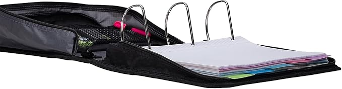Case-it King Sized Zip Tab School Zipper Binder | 4-Inch D-Rings, 800 Sheet Capacity, 5-Subject Expanding File Folder, Multiple Pockets & Storage Organizer, Shoulder Strap | D-186 Red