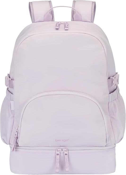 Bentgo 2-in-1 Adult Backpack & Insulated Lunch Bag – Lightweight, Water-Resistant Travel Backpack with 9 Compartments, Laptop Sleeve & Trolley Sleeve for Work & Everyday Use (Lavender)