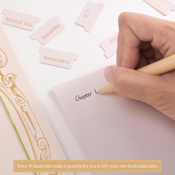 Laminated Bible Tabs, Gold Foil Embossed Lettering Bible Chapter Index Tabs for Women Men, Reposition Large Print Sticky Labels, Easy to Read and Apply, 105Chapters Labels for Easy Navigation (Creamy)