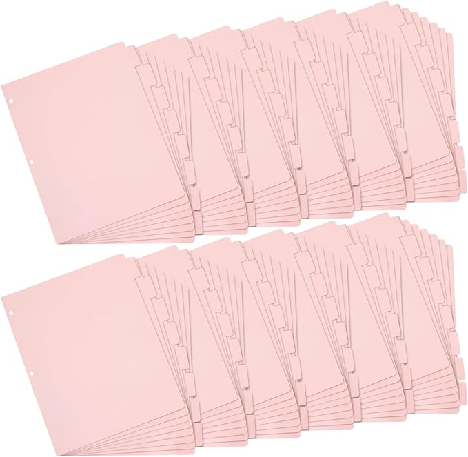 Paper Junkie Binder Dividers with Tabs - Letter Size, Pink, 96 Count - Dividers for 3-Ring Binder for School, Office Supplies & Nursing School Supplies