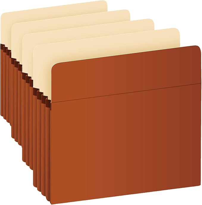 Pendaflex Expanding File Pockets,File Organizers for School,Home or Office,Letter Size,Redrope,3.5" Expansion,Reinforced with Dupont™ Tyvek® Material,Redrope,25 per Box (1524E-OX),(Pack of 4)
