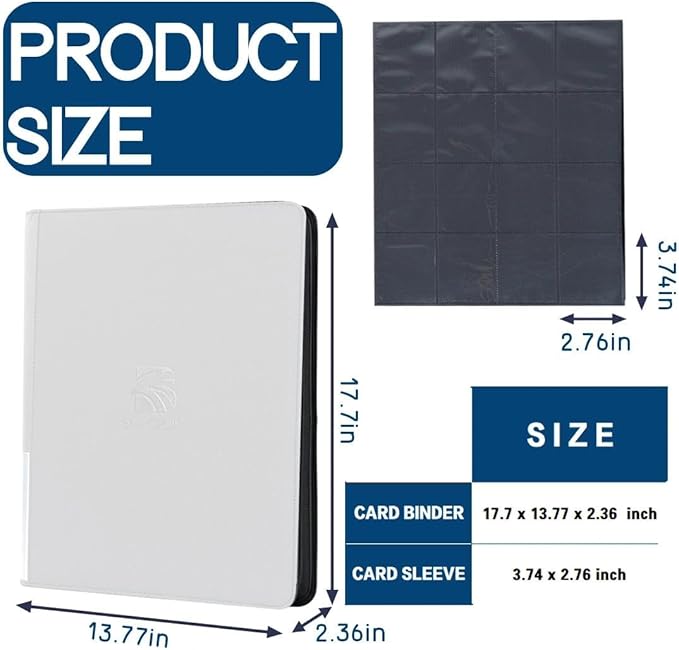 16 Pocket Trading Card Binder,Zipper Card Holder Album Holds up to 1408 Cards with 44 Sleeves, Label Design，Card Collection Binder for TCG Card/Game Cards/Sports Card -White