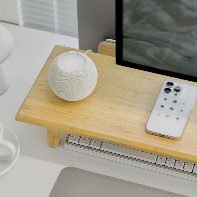 Bamboo Dual Monitor Stand Riser with Underneath Storage, Ergonomic Desk Shelf Supports PC Computer Monitor, Printer, TV for Home, Office, Natural