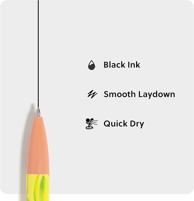 U Brands Laguna Ballpoint Pens, Set of 12, Artist Touch, Bold (1.0mm) Point, Black Ink