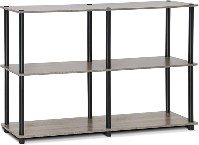 Furinno TURN-N-TUBE Storage Shelves, 3-Tier 47.4 Wide Book Shelf, Corner Shelf, Toolless Open Shelves, for Organization and Storage, Living Room, Garage, Home Office, French Oak