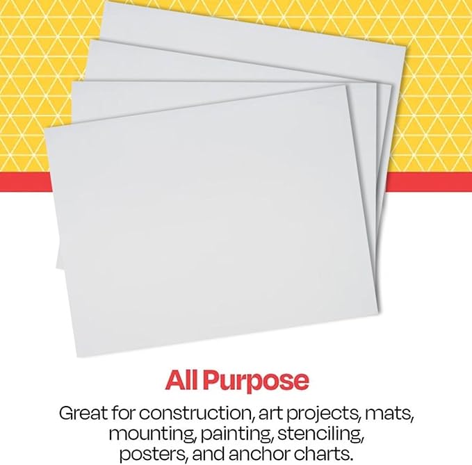 School Smart Railroad Poster Board Paper, 22 x 28 Inches, 6-Ply, White, Pack of 100