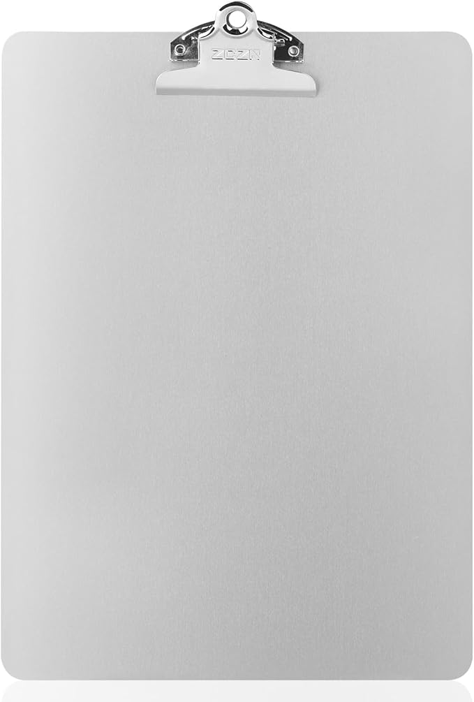 ZCZN Metal Clipboard, 12 x 9 Inches Heavy Duty Aluminum Clipboards, A4 Letter Sizer Document Holder with High Capacity Clip, Suitable for School, Office, Jobsite or Medical Staff (Silver)