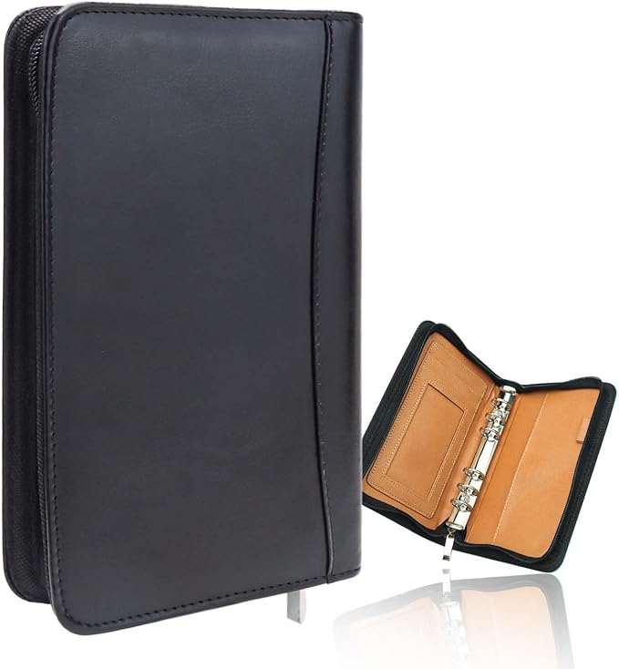 Black A6 Budget Binder Zipper PU Leather Binders Cover Refillable 6 Rings Loose Leaf Binding Cover for Planner Traveller Journal Accessories Supplies (Black A6 Binder)