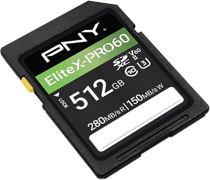 PNY 512GB EliteX-PRO60 UHS-II SDXC Memory Card - R280MB/s W150MB/s, U3, V60, 4K UHD, Full HD, UHS-II for Professional Photographers & Content Creators, DSLR Mirrorless Cameras, Advanced Video Cameras