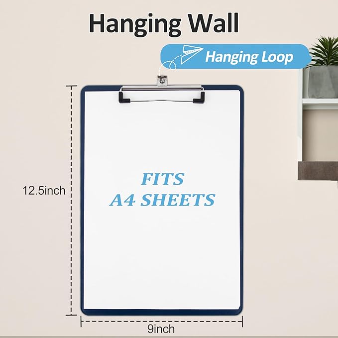 6 Pack Plastic Clipboards with Low Profile Clip, Hanging Clipboards Bulk, Clip Boards 8.5x11 Holds 100 Sheets, A4 Letter Size Clipboard for Teacher, Students, Kids, Classroom & Office