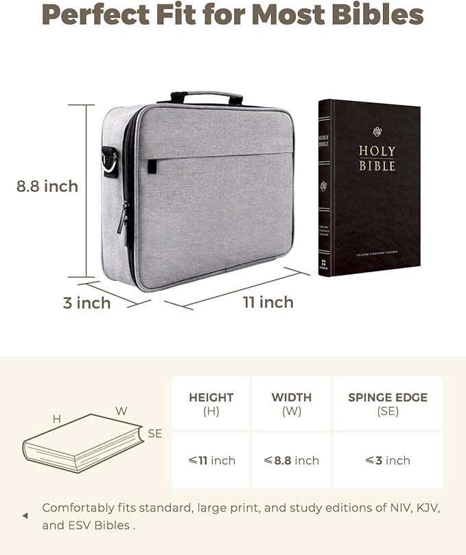 WEMATE Large Capacity Bible Cover Case, Waterproof Study Supplies Tote Bag with Double-Layer Handle & Shoulder Strap, Bag for Women and Christian (Grey)