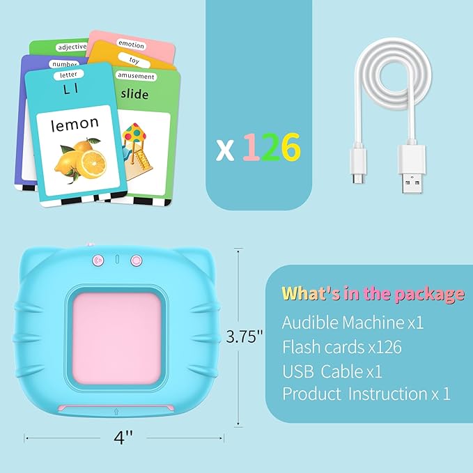 252 Sight Words Talking-Flash-Cards, Easter Birthday Gifts for Boys 1 2 3 4 5 6 Year Old, Educational Montessori Toys, Pocket Speech Language Learning Toys for Toddlers Ages 1-6, Blue