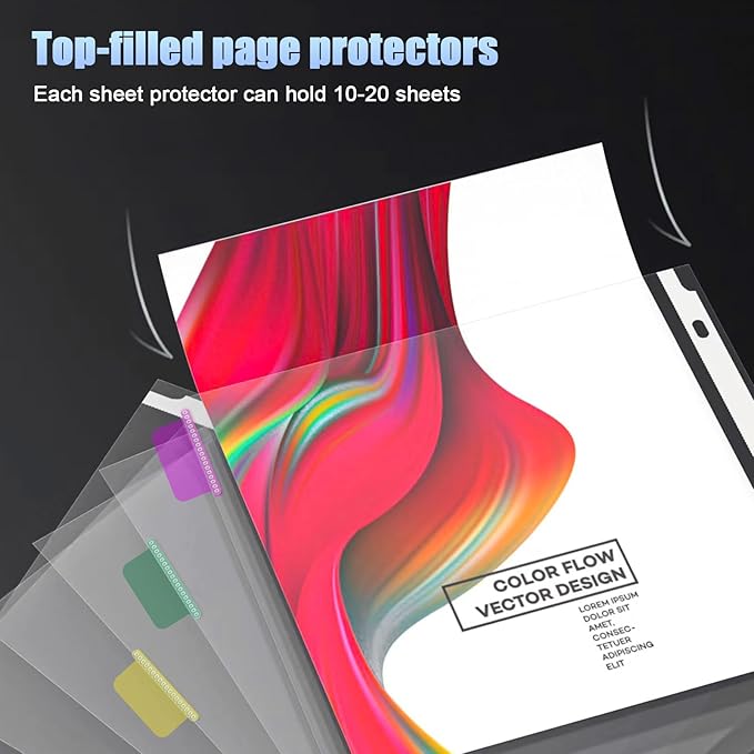 HABGP 24Pcs/3 Set Clear Sheet Protectors for 3 Ring Binder Letter Size, 8 Tab Plastic Dividers With Pockets and Tabs, Page Protectors 8.5x11