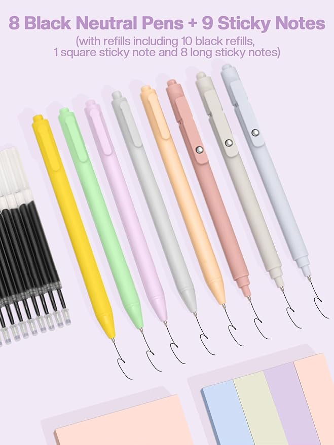 51 PCS Aesthetic School Supplies with Cute Pencil Case, 12 Pastel Highlighters, 8 Quick Dry Retractable Black Ink Pens, 6 Pastel Mechanical Pencil Student Stationary Bible Study Supplies (Black)