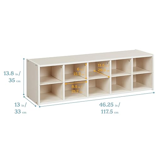 ECR4Kids Streamline 10 Cubby Tray Storage Cabinet, 2x5, Classroom Furniture, White Wash