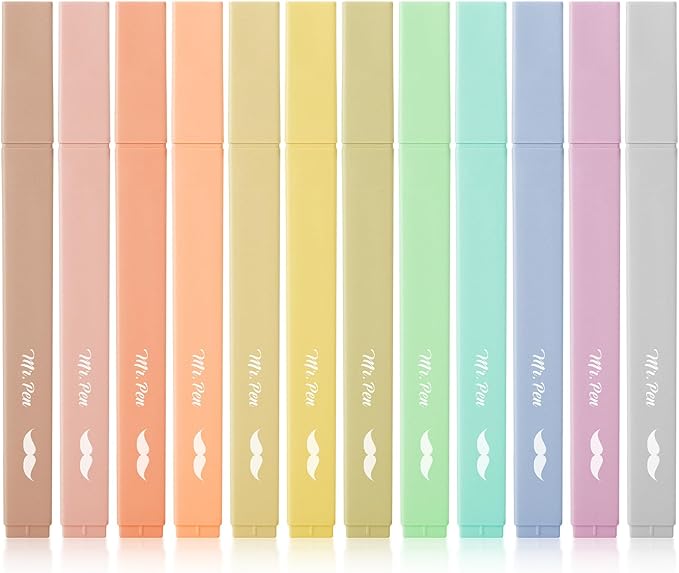 Mr. Pen Aesthetic Highlighters, 12 pcs, Chisel Tip, Vintage & Cute Assorted Colors, Bible Highlighters No Bleed