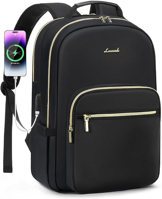 LOVEVOOK Laptop Backpack for Women 18.4 inch,Cute Womens Travel Backpack Purse,Professional Laptop Computer Bag,Waterproof Work Business College Teacher Bags Carry on Backpack with USB Port,Black-2