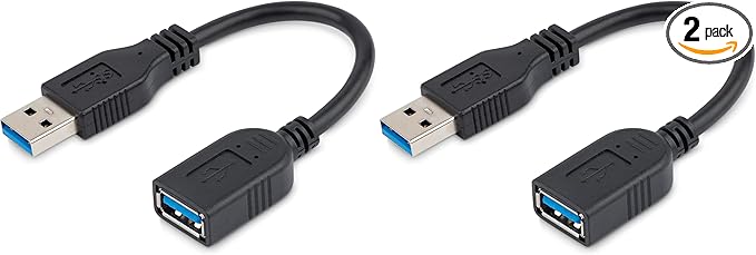 StarTech.com 6in Short USB 3.0 (5Gbps) Extension Adapter Cable (USB-A Male to USB-A Female) - USB 3.2 Gen1 Port Saver Cable - Black (USB3EXT6INBK) (Pack of 2)