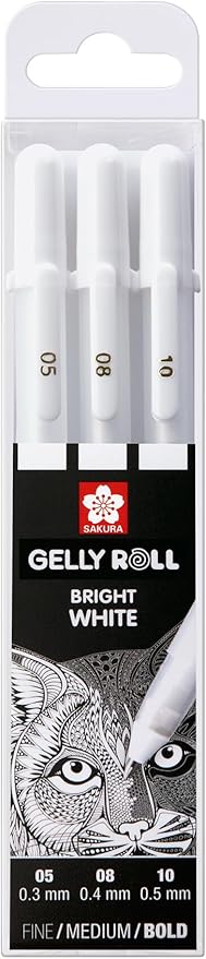 Sakura Gelly Roll Basic White Gel Pen Set of 3, Assorted Sizes | Opaque Pens for Highlights, Drawing & Crafts