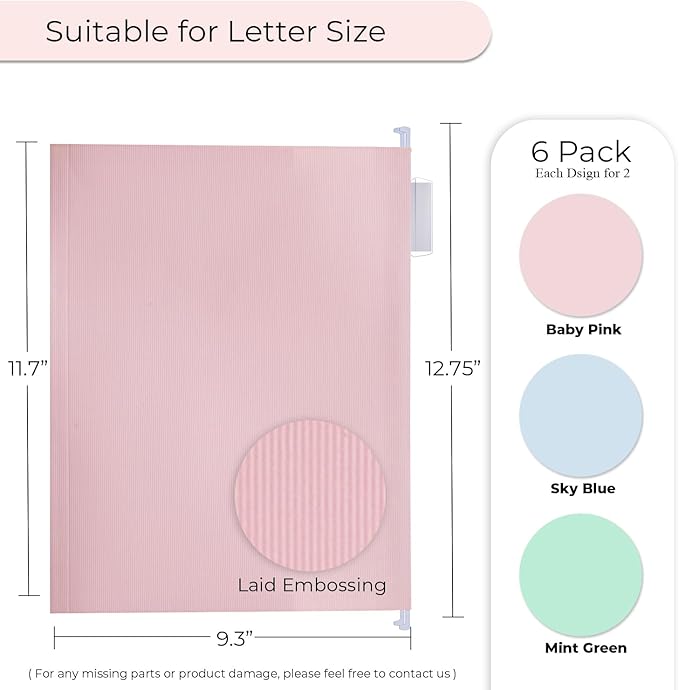 Y YOMA Letter Size - 6 Pack Extra Capacity Hanging File Folders Accordion Decorative Reinforced File Folder Cute Colored Expandable Folder for Office Home with 1/5-Cut Adjustable Tabs, Pastel Color