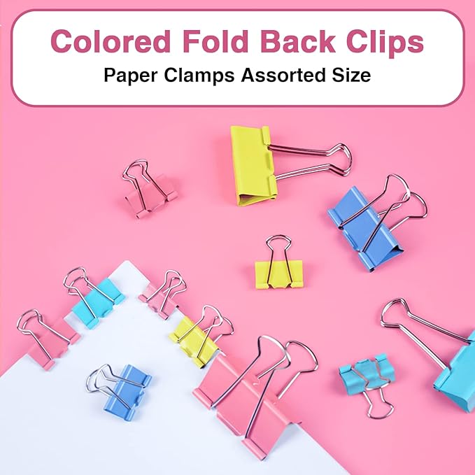 Binder Clips, 100PCS Large Binder Clip Assorted Sizes, Medium Small Binder Clips for Paperwork, Bulldog, Office Clips, Paper Clamps, Colorful Binder Clip Set for Office and School Supplies