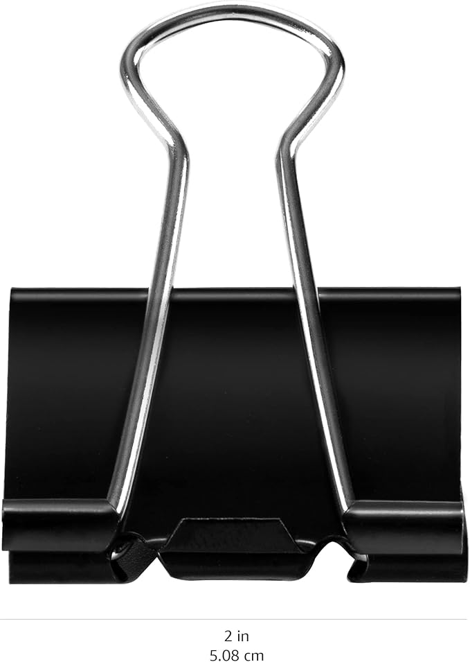 Amazon Basics Sturdy Binder Clips, Office Supplies, Large 2 in, Document Organizing, Black, 48 Count