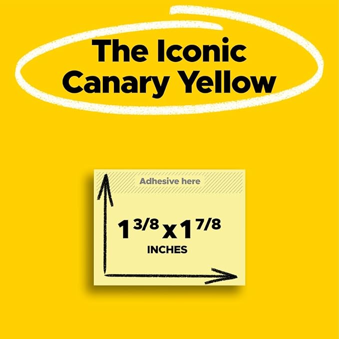 Post-it Notes, 1/3/8 x 1 7/8 in, 24 Sticky Notes Pads, 100 Sheets per Pad, Canary Yellow, The Original Post-it Note, New Year Organization or Second Semester School Supplies (Pack of 2)