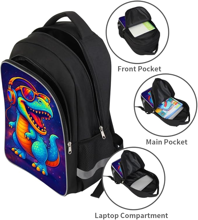 Kids Backpack Lightweight Durable Medium Teens Kids Backpack for School Boys and Girls Bookbag with Adjustable Shoulder Straps & Padded Back 17 Inch School bags with 3D Dinosaur Reflective Cartoon