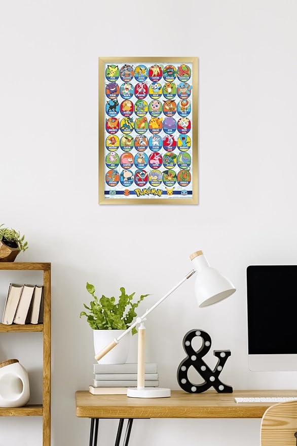 Pokémon: All-Time Favorites - Grid Wall Poster, 22.4L" x 14.7W", Gold Framed Version