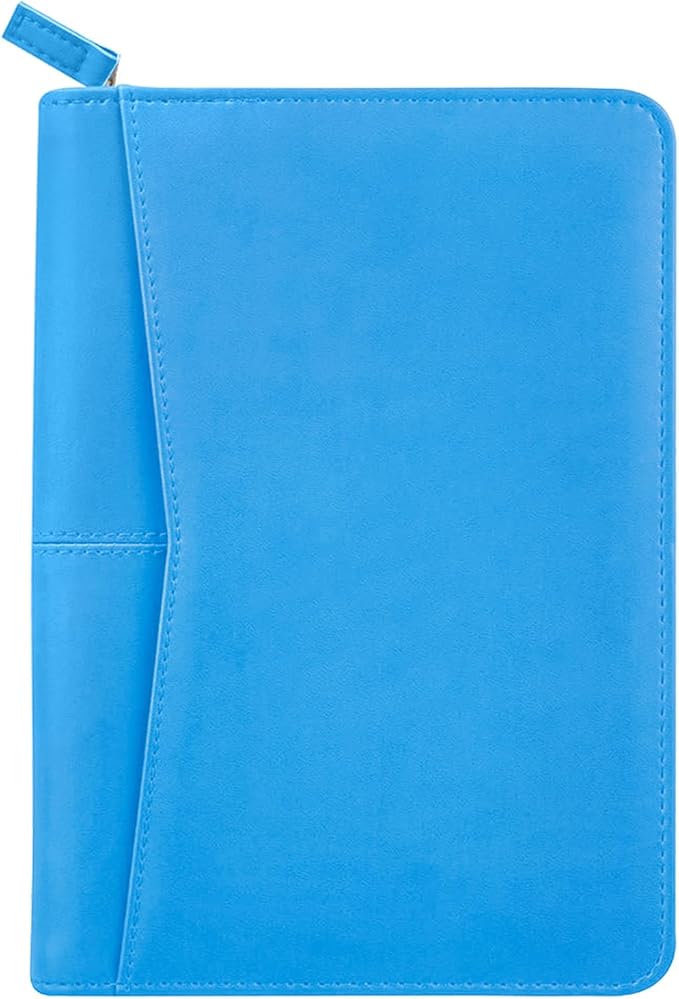 Small Portfolio Organizer, A5 Zippered Business Portfolio, Junior Padfolio Folder Binder for Women & Men, 5 x 8 Writing Pad Included, Blue