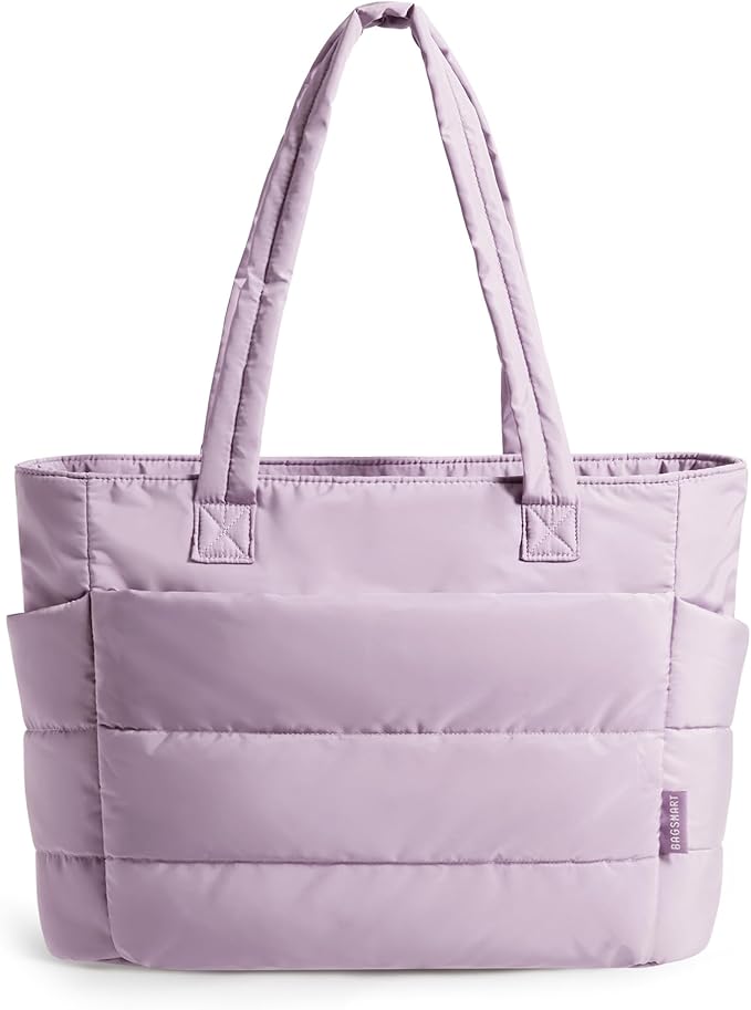 BAGSMART Tote Bag for Women, Lightweight Puffy Tote Bag with Compartments Shoulder Bag Handbag for Travel, Work, Gym | Lightweight, Puffy, Quilted, for Travel, Work