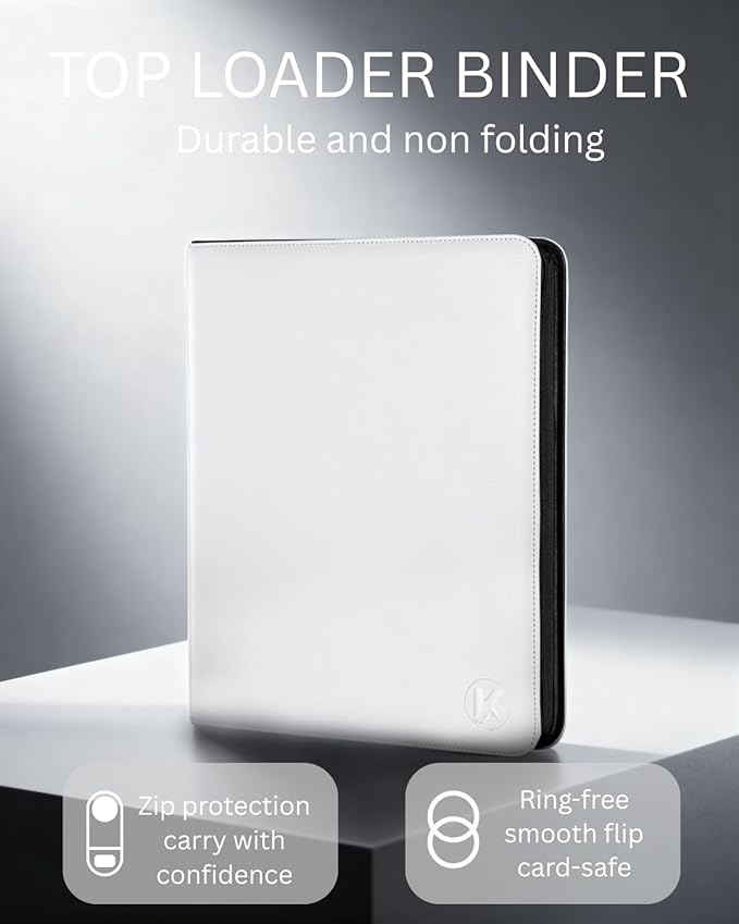 Top loader Binder - Holds 288+ Top Loaders for Cards, 9 Pocket Top Loader Binders with Sleeves for 3" x 4" Rigid Card Holders for TCG, MTG,Sports and other Standard Card (White)
