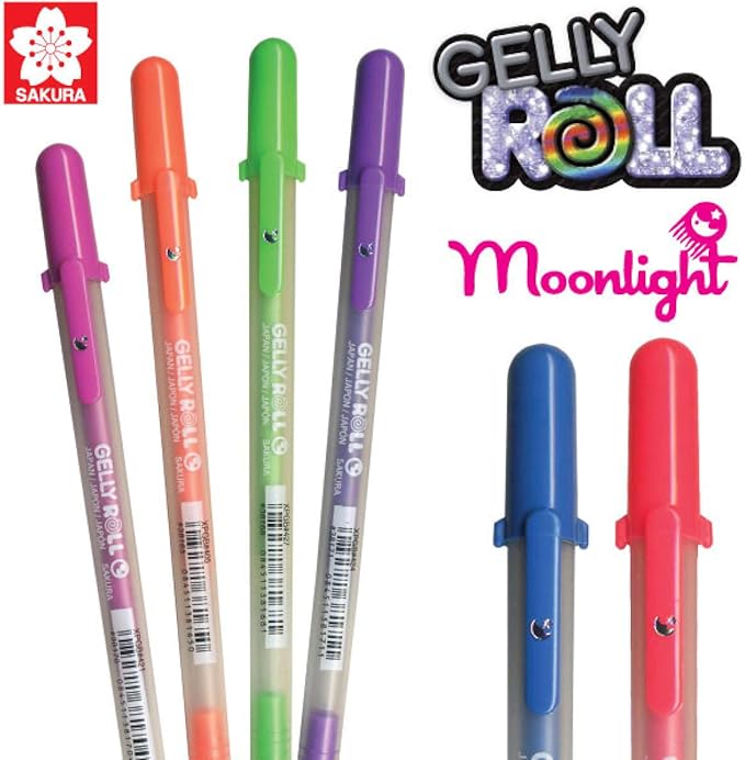 SAKURA Gelly Roll MoonLight (Made in Japan) [Limited Edition] Gel Ink Pen Set - Bold Sparkling, Glittering & Assorted Colors 12Pens
