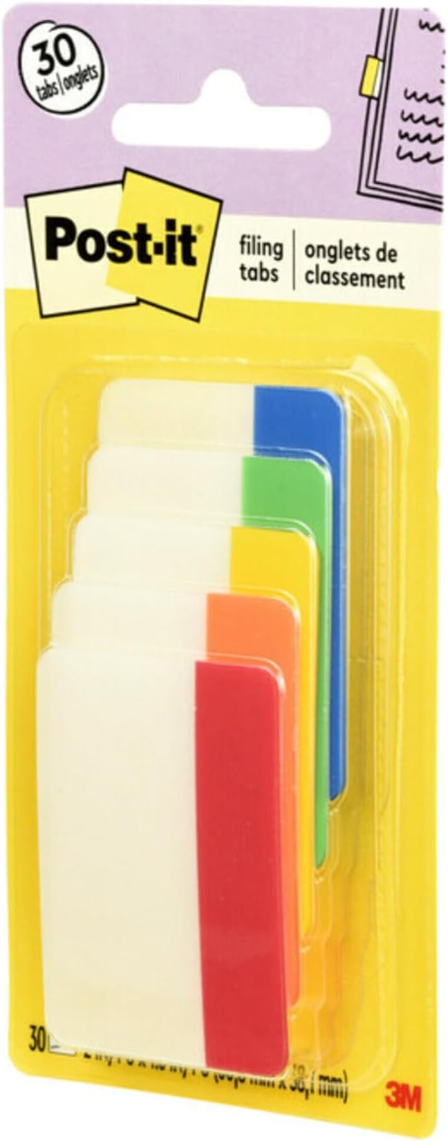 Post-it Tabs, 2 in, Solid, Assorted Colors, 6 Tabs/Color, 5 Colors, 30 Tabs/Pack (686-ROYGB) (Pack of 2)