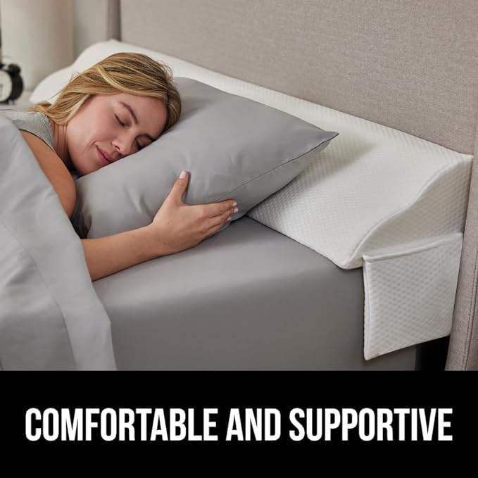 Gorilla Grip Headboard Gap Pillow and Bed Sheet Straps, Headboard Gap Pillow Size Twin, Dense Foam Wedge, Sheet Fasteners 4 Pack, Adjustable Elastic with Metal Clips, Both in White, 2 Item Bundle