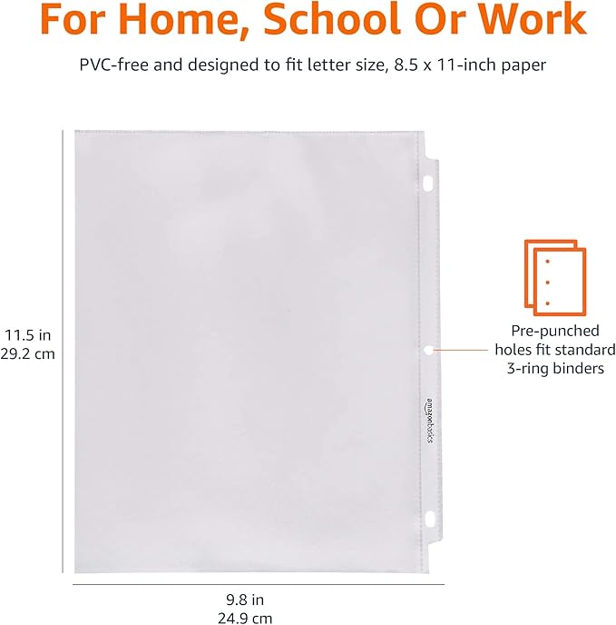 Amazon Basics Sheet Protectors for 3 Ring Binder, Non-Glare, Top Loading, Letter Size 8.5 x 11 in, Clear, 1200-Pack