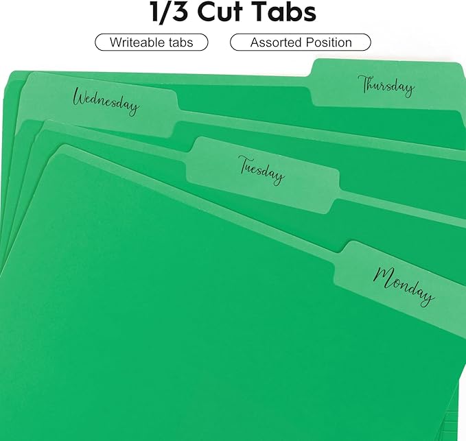 100-Pack Color File Folders, 1/3 Cut Tab, Letter Size Manilla Folder for School/Office/Classroom, Green