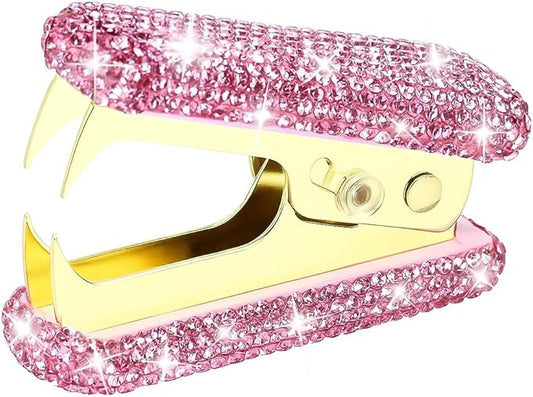 Multibey Rhinestone Staple Remover, Handmade Bling Crystal Pink Staple Remover Tool for Desk, Dazzling Staples Puller Tool Office Supplies Desk Accessories for Women Office (Pure Pink)