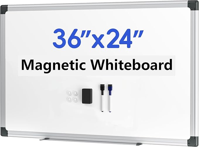 VUSIGN Magnetic Dry Erase White Board for Wall 36"×24"- 1 Eraser, 2 Markers, 4 Magnets, Aluminum Frame Whiteboard for Home, School, Office