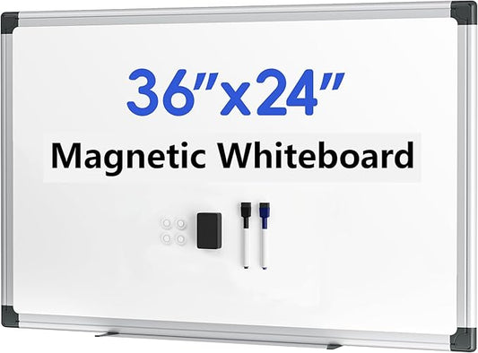 VUSIGN Magnetic Dry Erase White Board for Wall 36"×24"- 1 Eraser, 2 Markers, 4 Magnets, Aluminum Frame Whiteboard for Home, School, Office