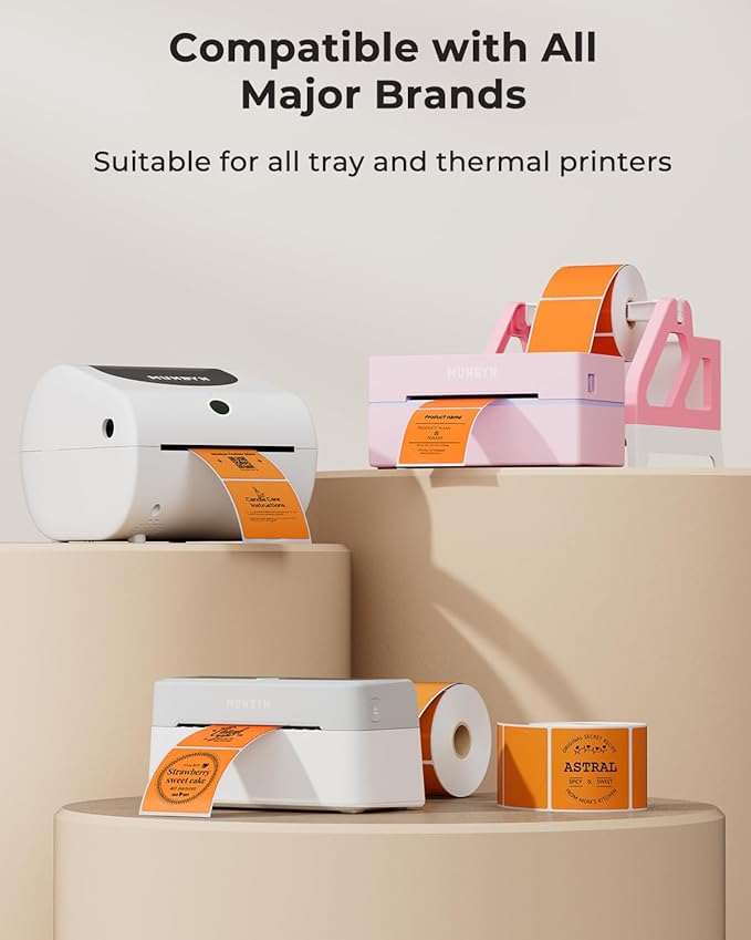 MUNBYN 2 Inch Orange Circle Thermal Labels, Multi-Purpose Self-Adhesive Round Thermal Printer Stickers for Business, 750 Sheets/1 Roll