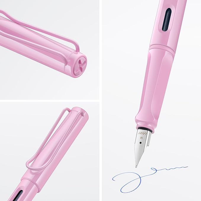 LAMY safari lightrose - Fountain Pen with ergonomic grip & polished steel nib in size M - ideal for any Writing & Calligraphy - including LAMY T 10 blue cartridge - Right-Handed