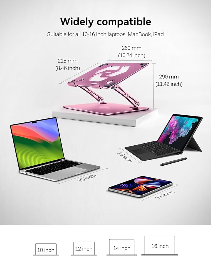 ivoler Adjustable Laptop Stand with 360° Rotating Base, Ergonomic Laptop Stand for Desk, Foldable & Portable Laptop Riser, Suitable for Collaborative Work, Fit MacBook Laptops up to 16 inches[Pink]
