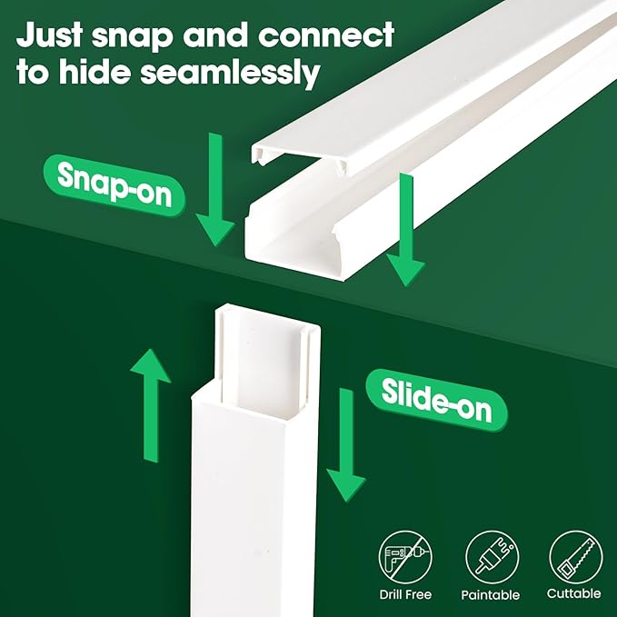 AZEN Cord Hider Kit, 110in Cord Covers for Wires on Wall, Paintable Wire Covers, Self-Adhesive Cable Hider Cord Organizer, Wire Hiders for TV on Wall, 8X L14in X W0.96in X H0.57in