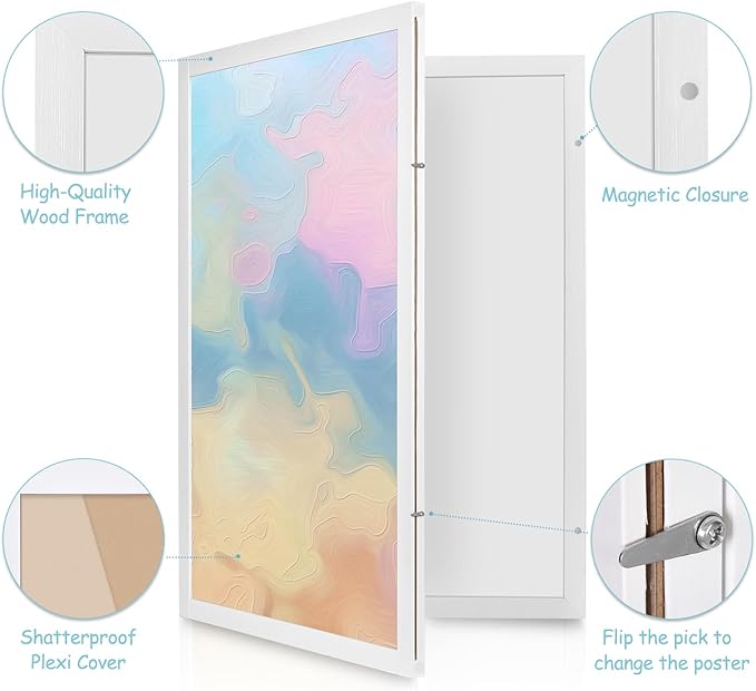 White Hidden Board, Enclosed Whiteboard with Wooden Frame, 20x30in Poster Frame and Functional Whiteboard for Office, Home(Poster Not Included)