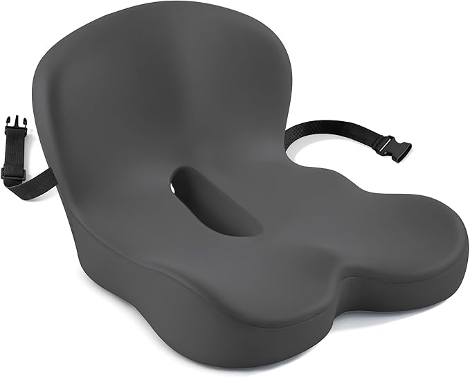 Seat Cushion, Office Chair Cushions for Tailbone Relief, Seat Cushions for Office Chair with L-Shaped Ergonomic Design & Adjustable Strap, Memory Foam Chair Cushion for Long Sitting Worker(Dark Gray)