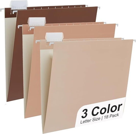 Y YOMA 18 Pack Gradient Hanging File Folders Letter Size Decorative Hanging Folder Pretty File Folder Organizer for Filing Cabinet Office Home with 1/5-Cut Adjustable Tabs, Coco Mocha