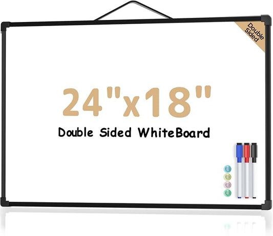 MaxGear White Board for Wall 24" x 18", Double Sided Dry Erase Board, Magnetic White Board Hanging Whiteboard for Home, School, Office, Black Frame